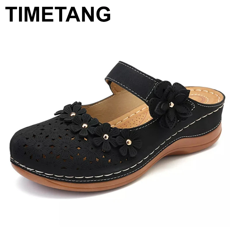 TIMETANGSummer с цветочным узором в винтажном стиле На танкетке женские