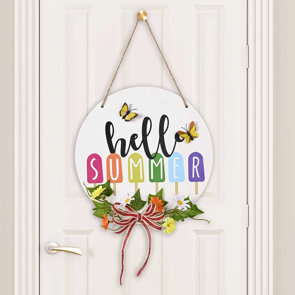 

Zerolife 1Pc Hello Summer Wooden Door Hanging Sign Ornament festival Decoration for Home Pendant Store Door Windows Hanging