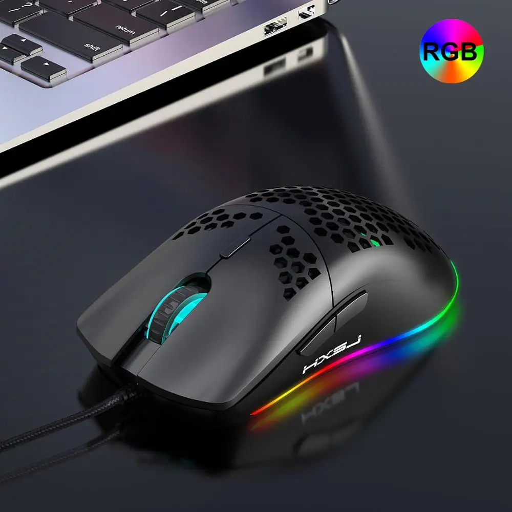 

Wired Gaming Mouse Honeycomb RGB Backlight 6400 DPI Lightweight Ergonomic Optical Gamer Mice for Computer PC Laptop