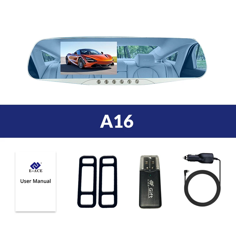 E-ACE A16 Автомобильный видеорегистратор зеркало заднего вида видеорегистратор 5 светодиодных ламп видеорегистратор с камерой заднего вида Две камеры регистратор видеорегистратор