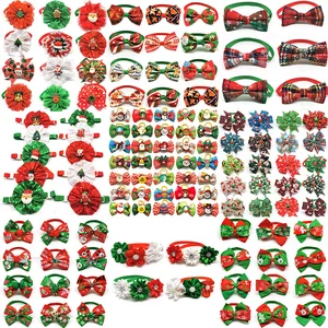 50pcs pet dog bowties hair rubber bows christmas santa snowman dog bowties holiday dog xmas accessories pet grooming products free global shipping