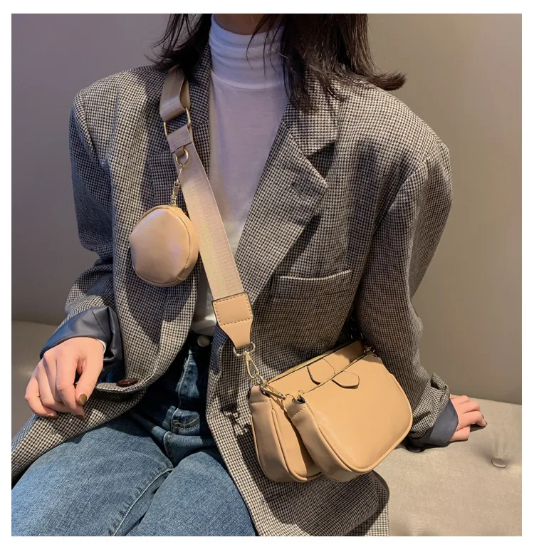 Модная женская сумка Кроссбоди из 3 предметов одноцветная универсальная через