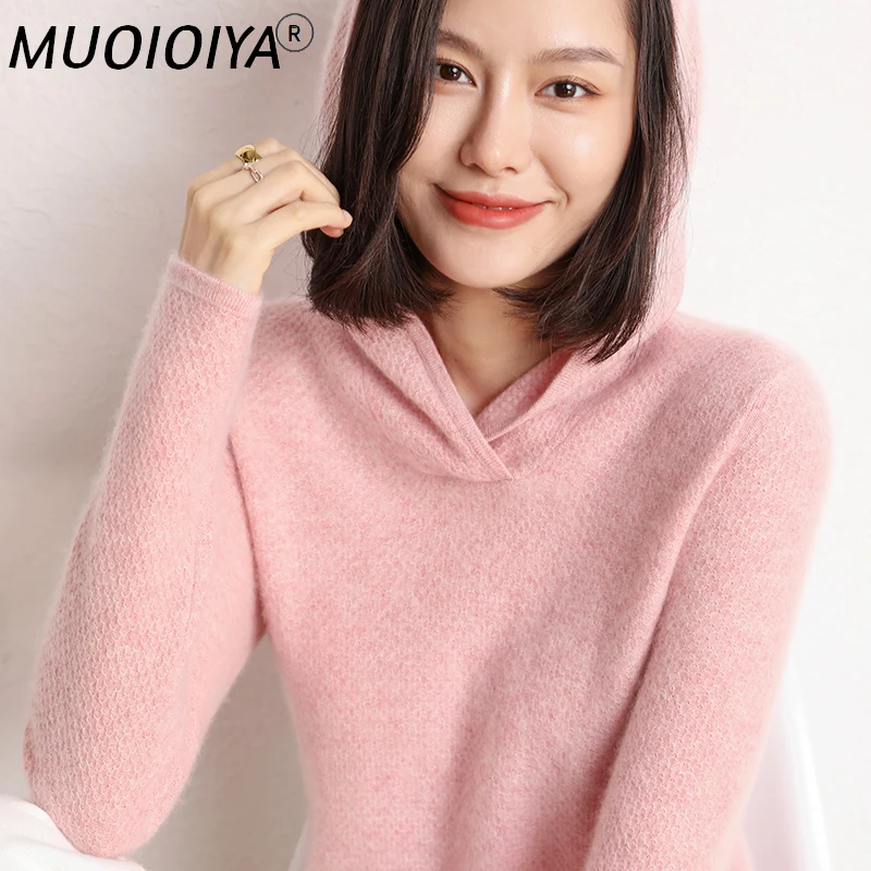 

2022 Autumn Winter 100% Cashmere Sweater Women Knitted Hooded Warm Lady's Grade Up Pullovers Soft Warm Tops Spring Jumpers