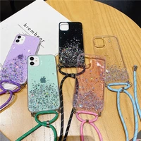 transparent glitter strap cord chain necklace lanyard soft phone case for iphone xs xr x 7 8 plus 6 se 20