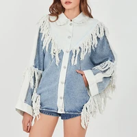winter of 2022 the new fashion street wind black and white stitching tassel single breasted loose cowboy clothing design coat