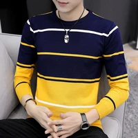 2021 autumn mens casual round neck striped sweater youth color matching base thin sweater