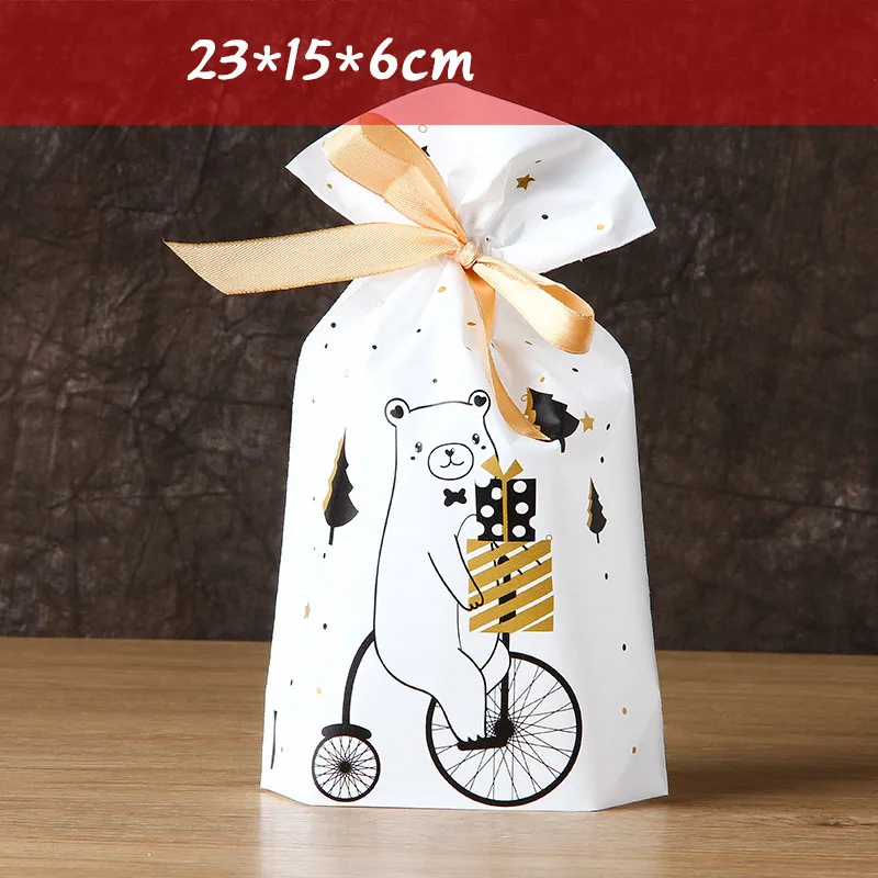 Christmas bear 50 шт. веселая Рождественская лента с Санта-Клаусом, сумка на шнурке, сладости, вечерние упаковки, подарок, яблоко, упаковка для конфет и печенья, подарок на Рождество - Цвет: Christmas bear