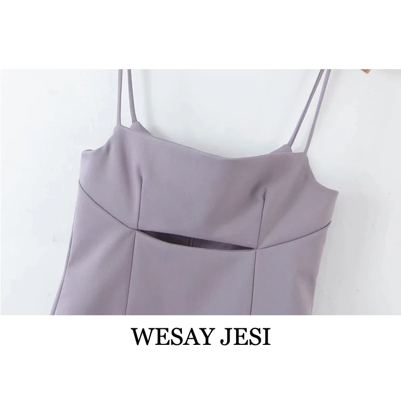 

WESAY JESI Za Women England Style New Purple Solid Long Blazer Women Blazers and Jackets+Sling Cutout Dress Two Piece Suits