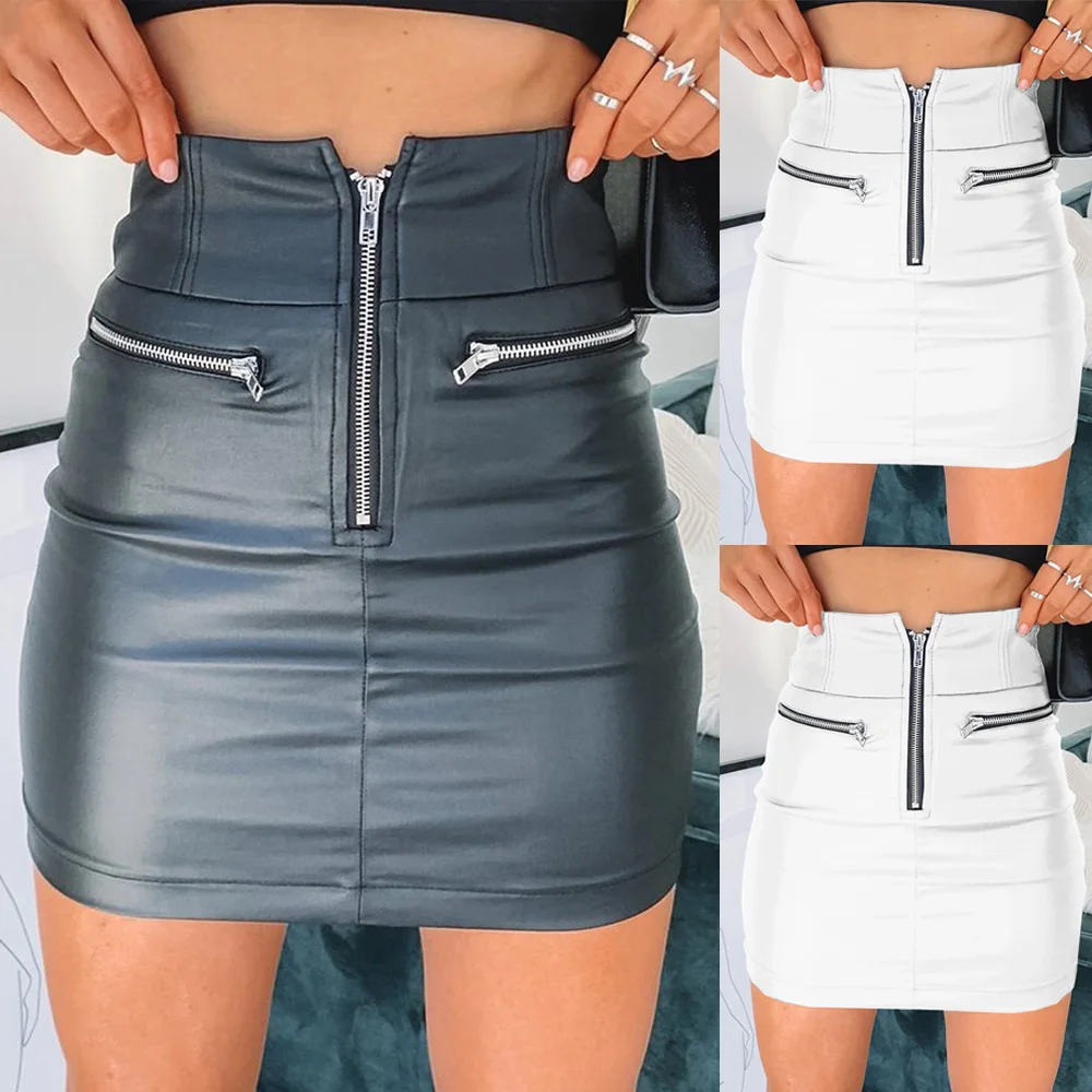 Women Summer High Waist Skirts Black Fit Slim XS Sexy Club Short Skirt Zipper Patchwork Mini Jupe Femme Tight Pencil Hot Leather | Женская