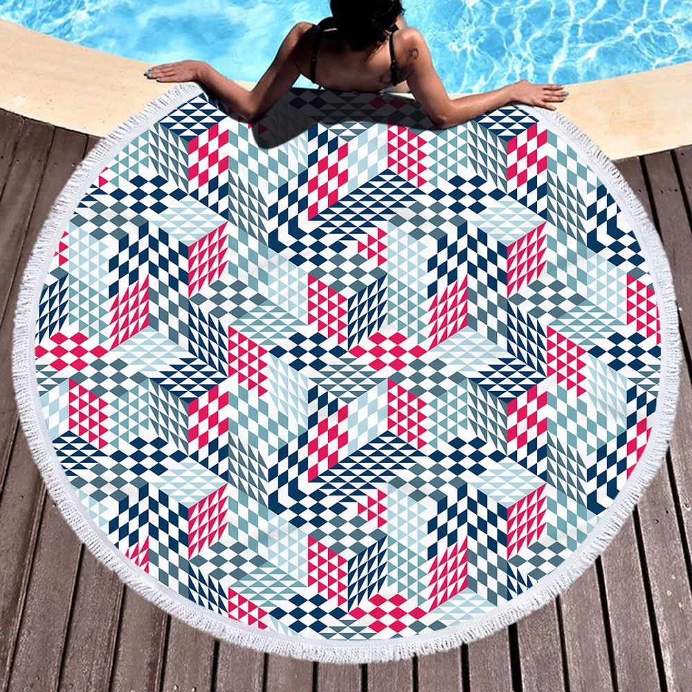 Летнее круглое пляжное полотенце для путешествий с кисточками из микрофибры