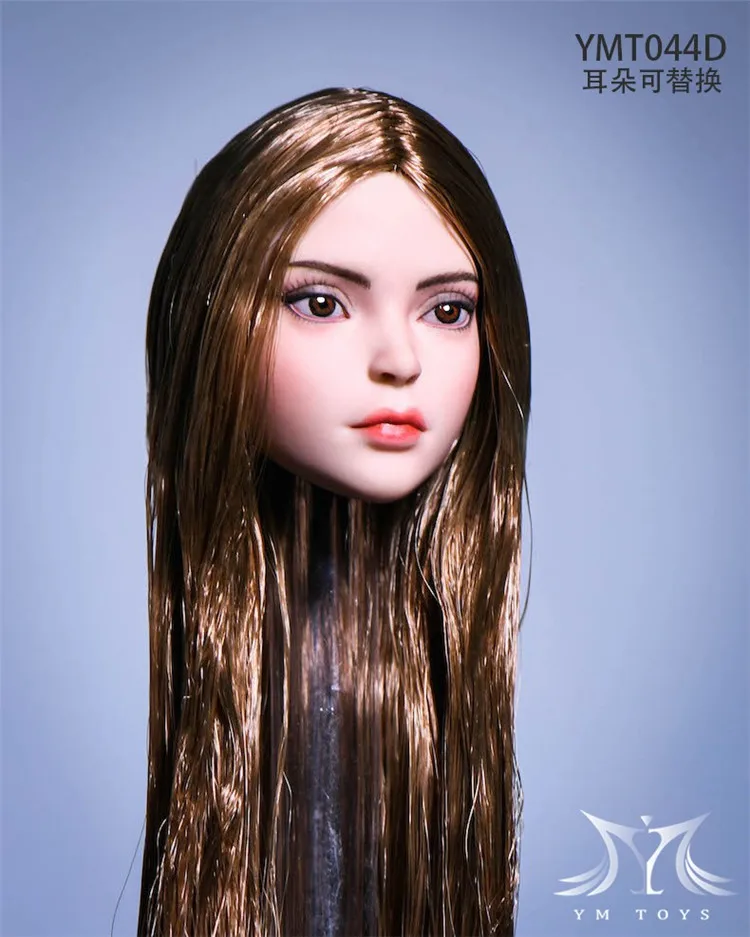 YMT044 1/6 красивая девушка-эльф голова со съемными ушками черные прямые волосы для 12