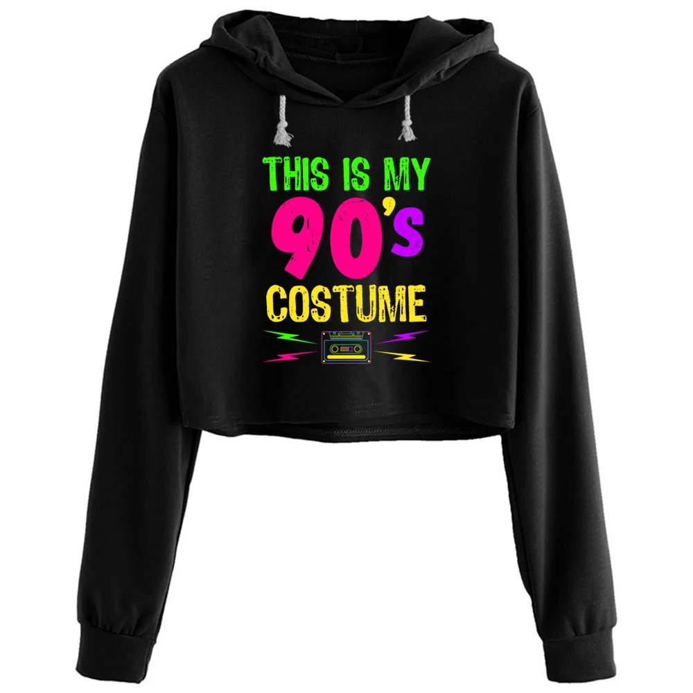

This Is My 90s Costume Retro Neon Style Design Crop Hoodies Women Korean Y2k Kawaii Goth Pullover For Girls