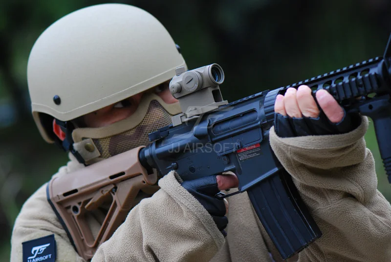 JJ страйкбол Micro 1x24 Red Dot с QD Riser Mount и Killflash/Kill Flash(черный/серебристый/коричневый