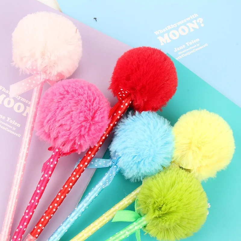 

Гелевая ручка с шариками для волос, новые ручки, корейские канцелярские товары, крутая плюшевая ручка с гелевыми чернилами, розовые школьны...