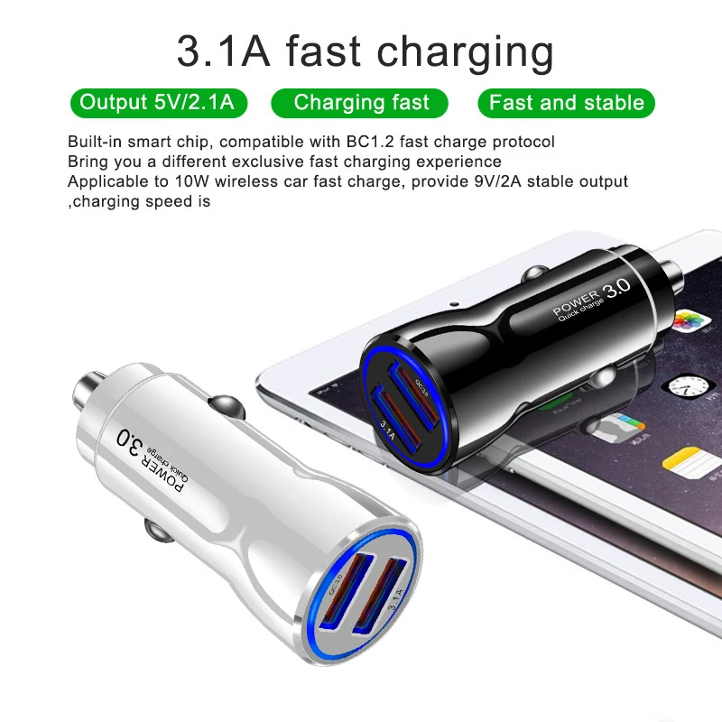 Автомобильное зарядное устройство Qc3.0 с двумя умными портами для iPhone 11 Pro Samsung S8