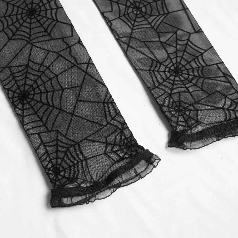 

Women Halloween Fingerless Long Gloves Rhinestone Spider Web Arm Warmer Mittens Cosplay Costume Accessories Party