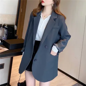 Женские модные повседневные блейзеры, свободные однобортные городские костюмы в стиле High Street оверсайз, топы, куртки с длинным рукавом