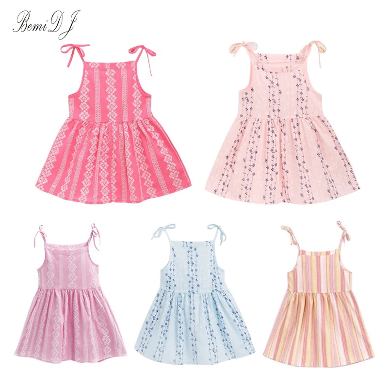 

Baby Girls Dress Summer Children Elegant Sling Princess Dress Flower Print Kids Braces Dresses Girl Cotton Clothing 2-7 Years