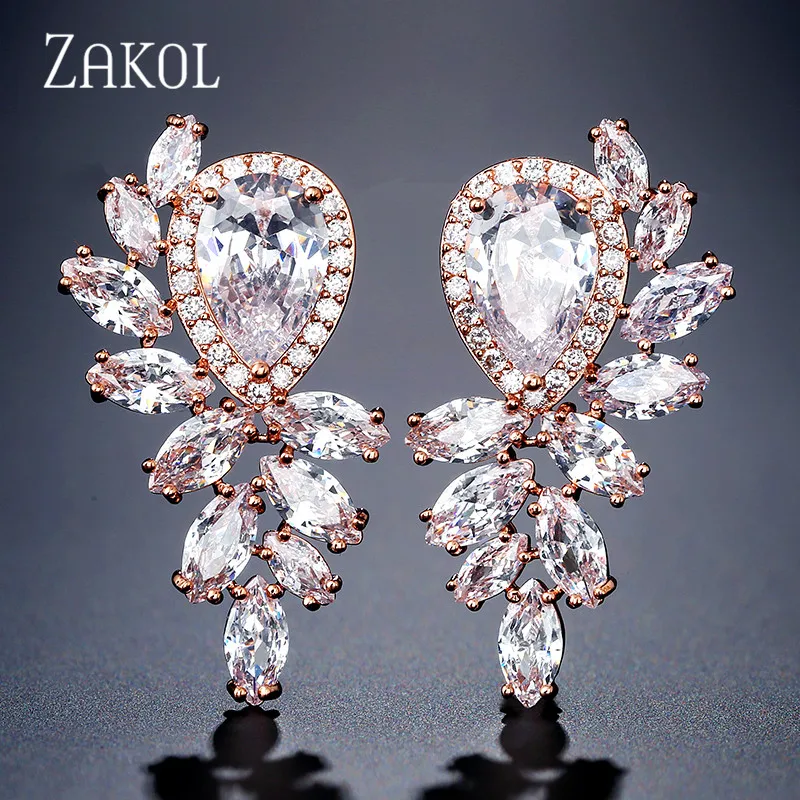 ZAKOL популярные свадебные серьги-подвески с фианитом маркиза для элегантных