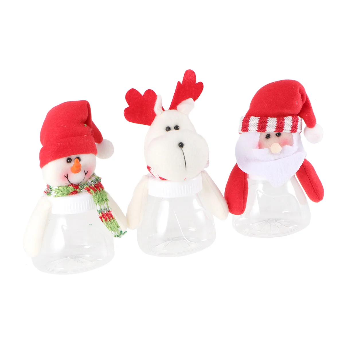 

3pcs Christmas Plastic Candy Jar Empty Cookie Jars Doll Candy Box Container Party Decoration (Santa, Snowman, Elk)