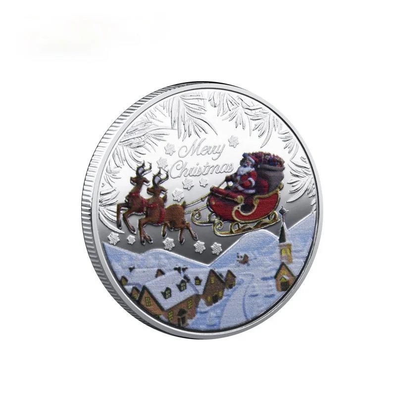 

Merry Christmas Santa Claus Metal Commemorative Coin Embossed Colorful Gold Silver Plated Badge Festival Customization Souvenir