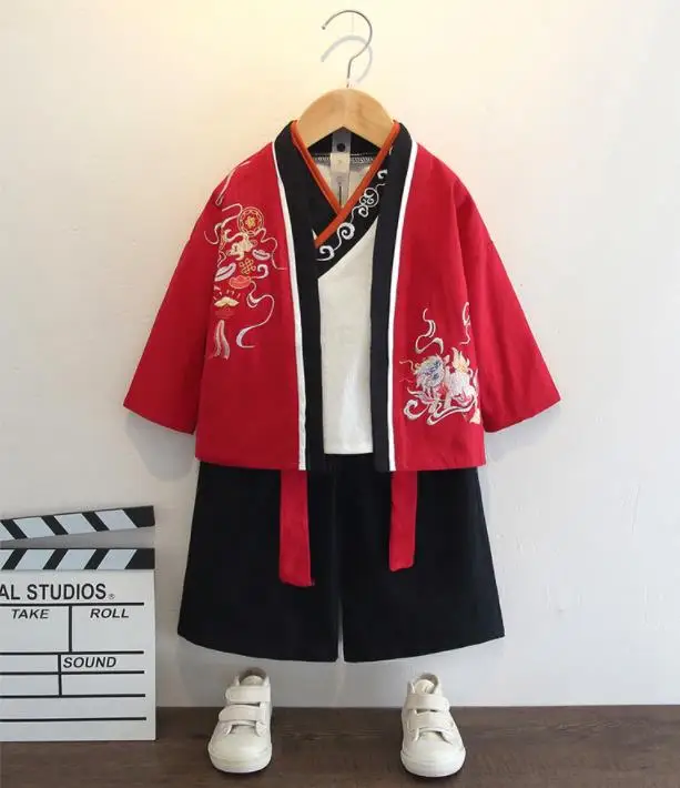 

Осенний костюм Hanfu для мальчиков с длинным рукавом в ретро-стиле, детский костюм для выступления, суперсказочный костюм Тан в китайском стил...