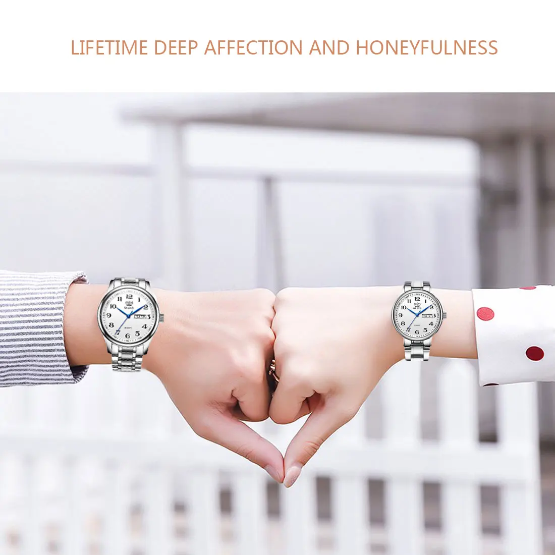 

OLEVS Couples Watches Waterproof Stainless Steel Band His and Her Easy Reader Quartz WristWatch Gifts Set for Lovers One Pair