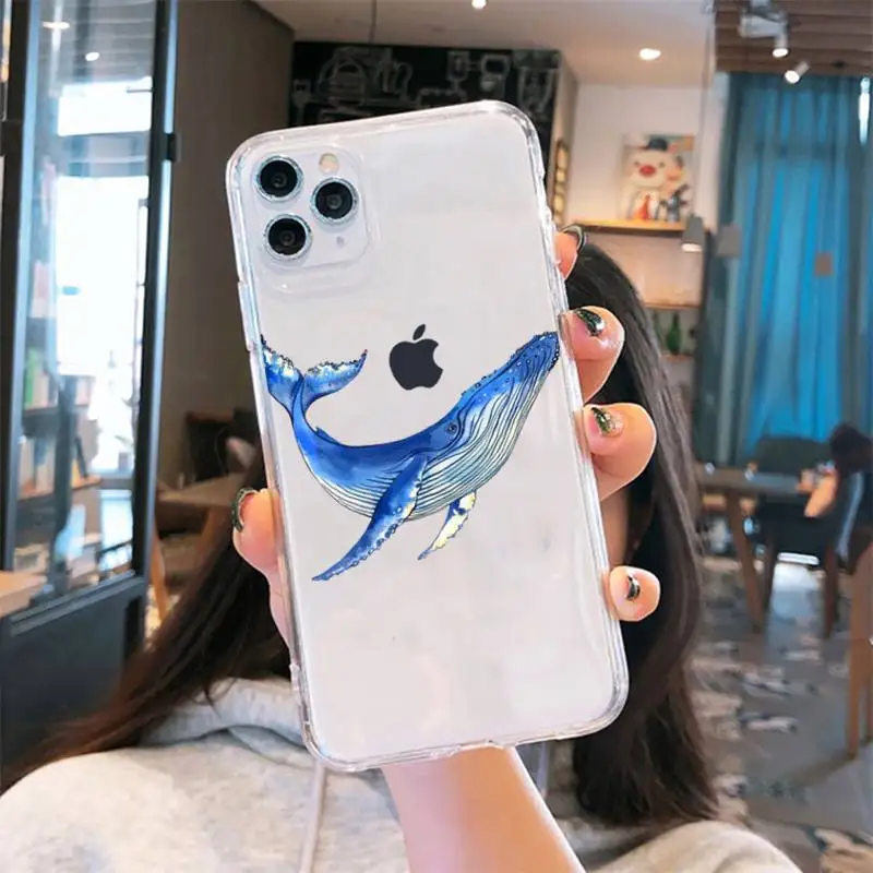 

Cartoon whale cute lovely animal Phone Case Transparent for iPhone 6 7 8 11 12 s mini pro X XS XR MAX Plus se cover funda shell