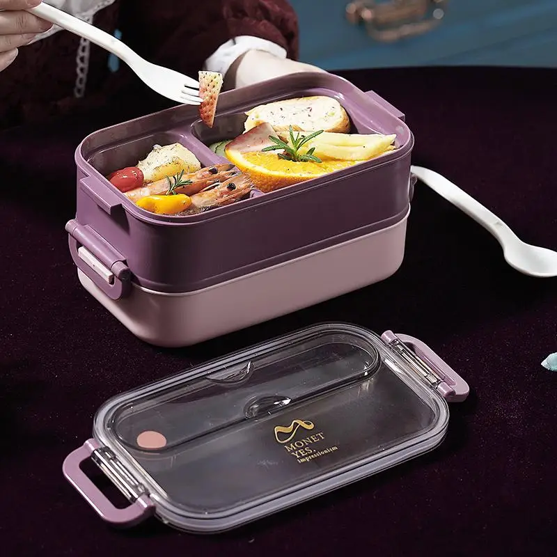 

Stainless Steel Dual-Layered Lunch Box Bento Box For School Kids Office Worker Microwae Heating Lunch Container Storage Box