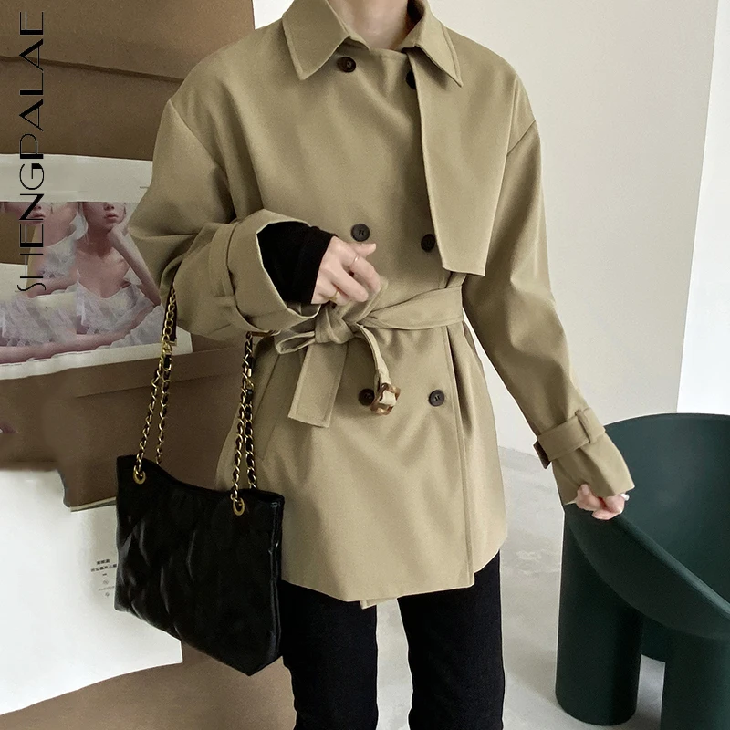 

SHENGPALAE модное однотонное пальто для женщин осень 2021 новая однобортная ветровка с длинными рукавами и пуговицами сзади