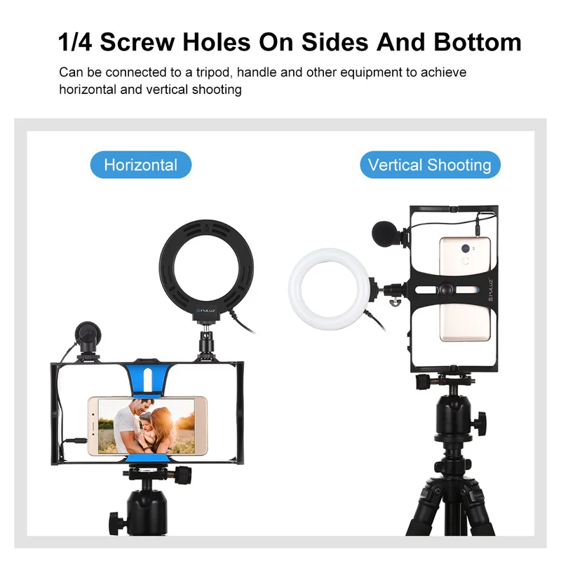 Цена Держатель для камеры Vlog с микрофоном для прямой трансляции, штатив для смартфона, 4,6 дюйма, кольцевой светодиодный светильник для селфи, ком...