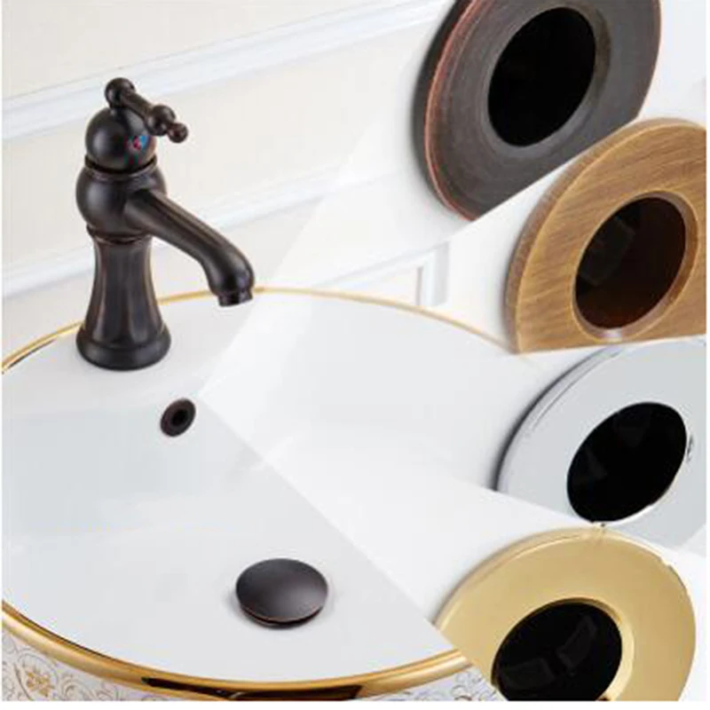 

Bathroom Black / Gold Sink Round Hole Overflow Cover Basin Ceramic Pots Overflow Covers Kitchen Sink Bathroom Accessories