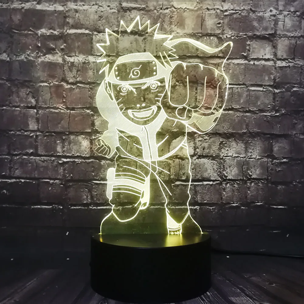 Комический мультфильм муха Узумаки Наруто Аниме 3D Визуальный светильник светодиодный датчик движения номер настольный ночник декоративное ночное освещение праздник Рождественский подарок для детей