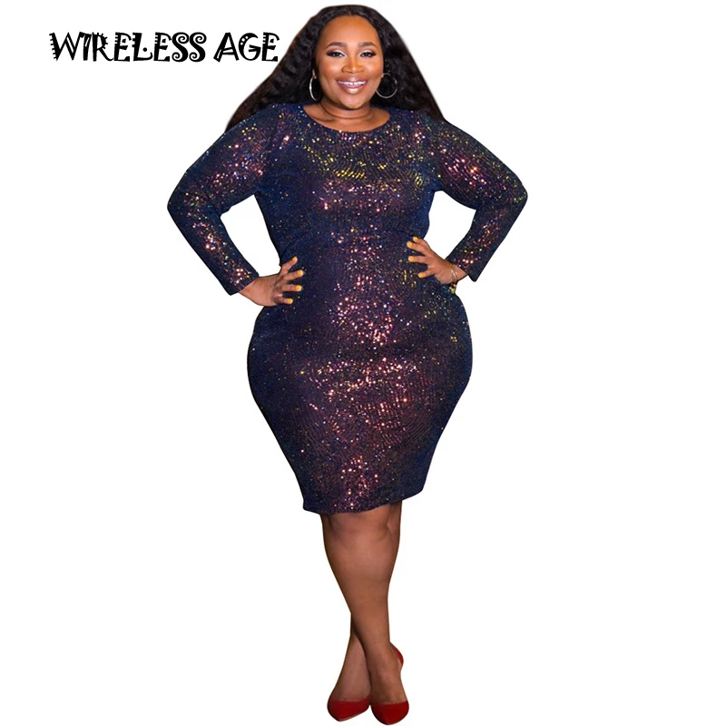 

WIRELESS AGE Plus Size Women's Dress Tight Long Sleeve Color Nightclub Dress Sexy Spring Ladies Clothes Popular Club Outfits