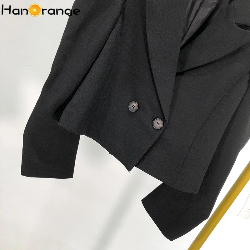 Женский короткий Блейзер с пышными рукавами однотонный двубортный свободный топ