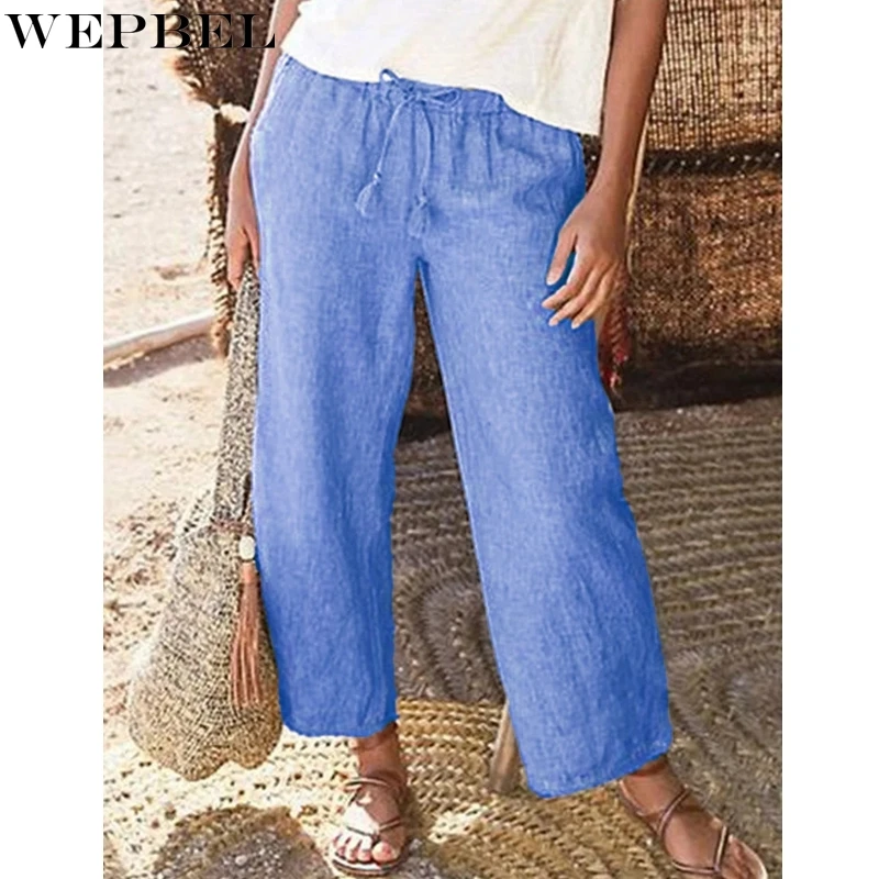 

Брюки WEPBEL Женские однотонные до щиколотки, повседневные свободные модные прямые штаны со средней талией, на шнуровке, на лето