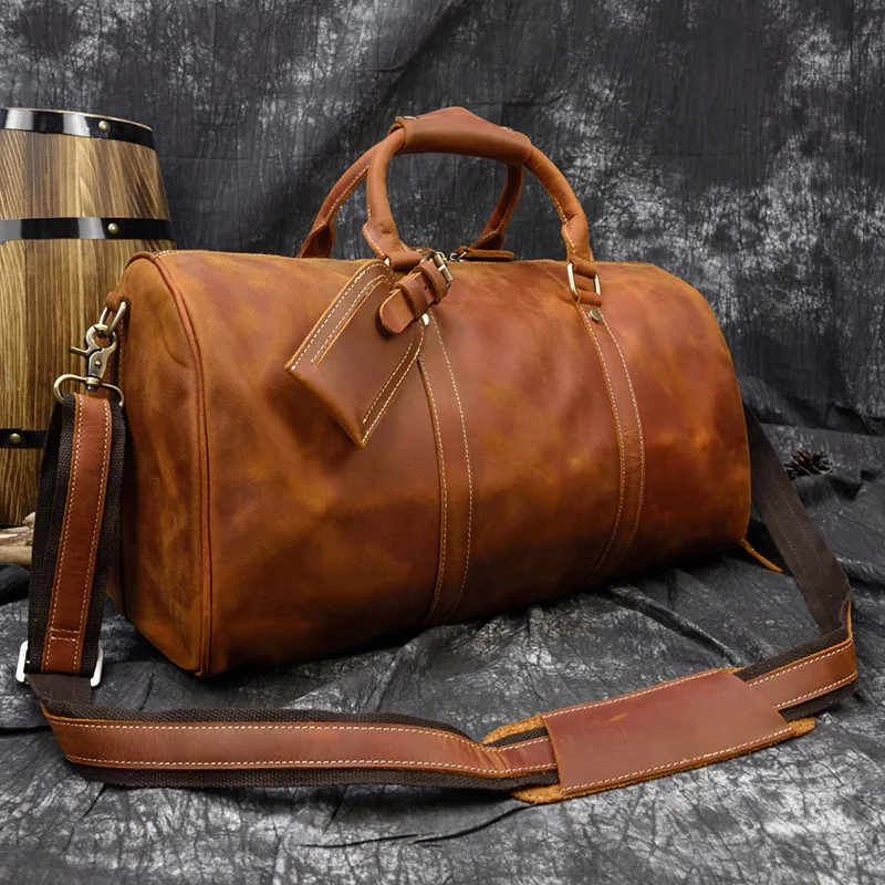Мужская Толстая дорожная сумка Crazy Horse из натуральной кожи 20 дюймов|leather travel bag|travel