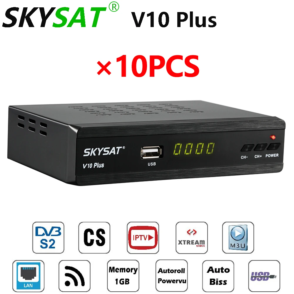 [10 шт.] SKYSAT V10 Plus поддержка PowerVu Biss CS CCCamd Newcamd M3U RJ45 Wi Fi 3G DVB S2 спутниковый