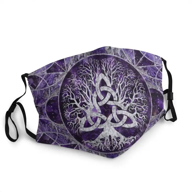 

Tree Of Life With Triquetra Non-Disposable Face Mask Unisex Amethyst And Silver Viking Protection Cover Respirator Mouth-Muffle