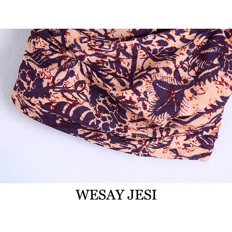 

WESAY JESI TRAF Women's Clothing Suits With Skirt Summer Elastic Top Vintage High Split Mid-Length Skirt Two Piece Set Women