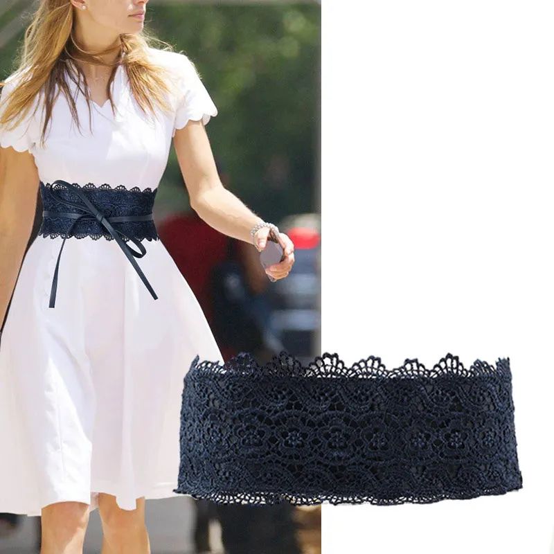 

Women Waist Band Lace PU Leather Self Tie Wrap Around Waistband Obi Cinch Dress Belt C66
