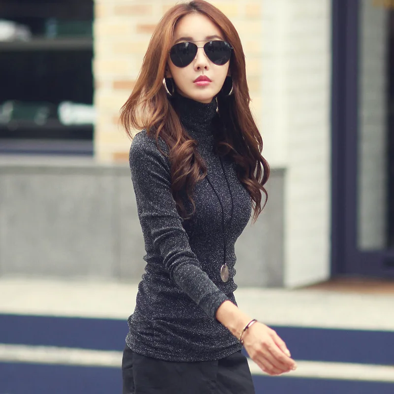 YANG женская зимняя Однотонная рубашка с высоким воротником в Корейском стиле