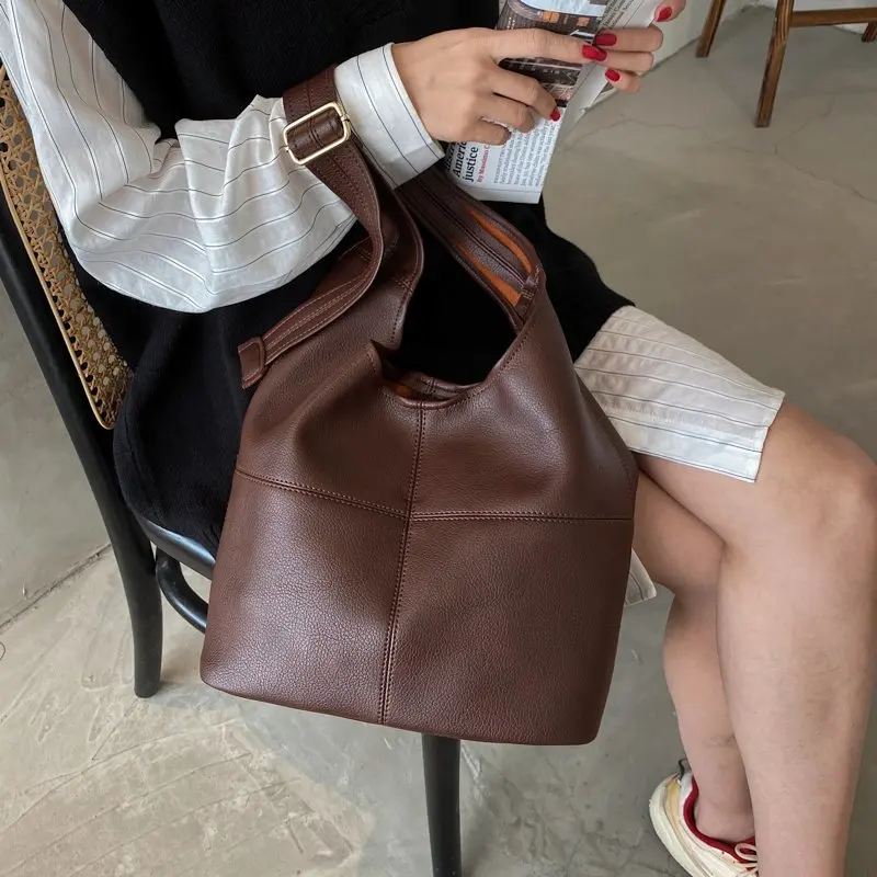 Дизайнерские сумки на плечо для женщин вместительные мягкие кожаные дамские