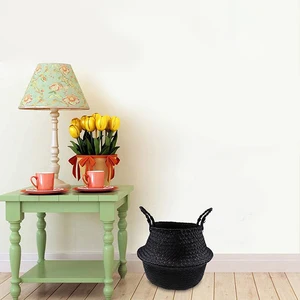 Черная корзина для цветов из морских водорослей, домашние складные корзины для хранения, Плетеный цветочный горшок ручной работы, Плетеный органайзер для белья