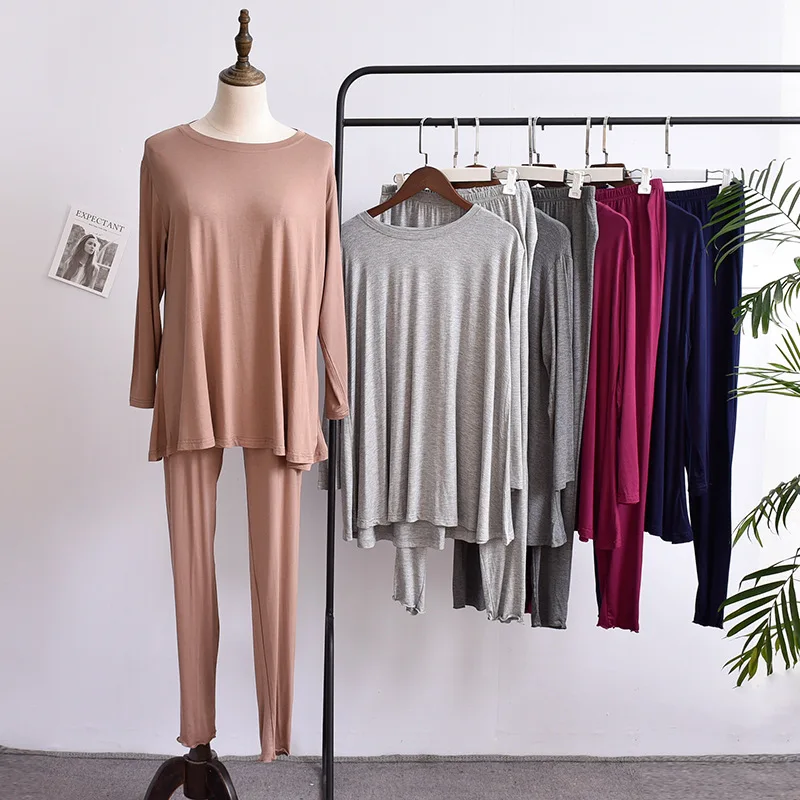

Spring Autumn Home Clothes Loose Trousers Long Sleeve Tops Suit Comfortable Solid Color Elastic Pijama Feminino 2 Piece Set