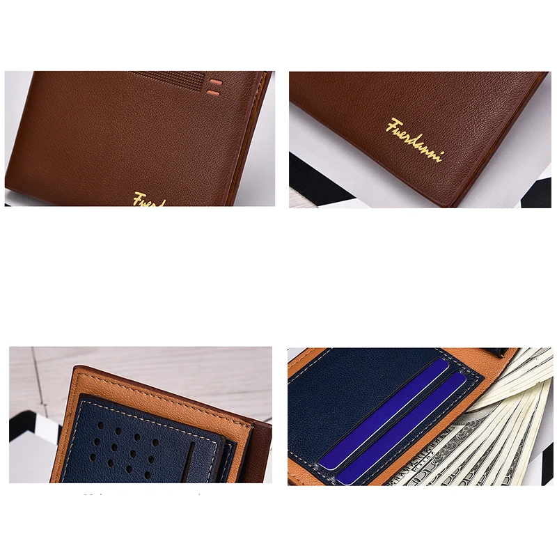

FACTOO Men's Wallet Leather Short Purse Card Holder Clutch Wallet Men's Purse Photo Fashion Business PU Change Small Bag