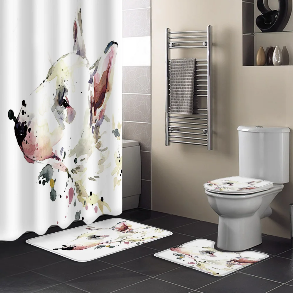 Bull Terrier Puppy Shower Curtain Bathroom Decor Waterproof Set and Rug Sets | Дом и сад