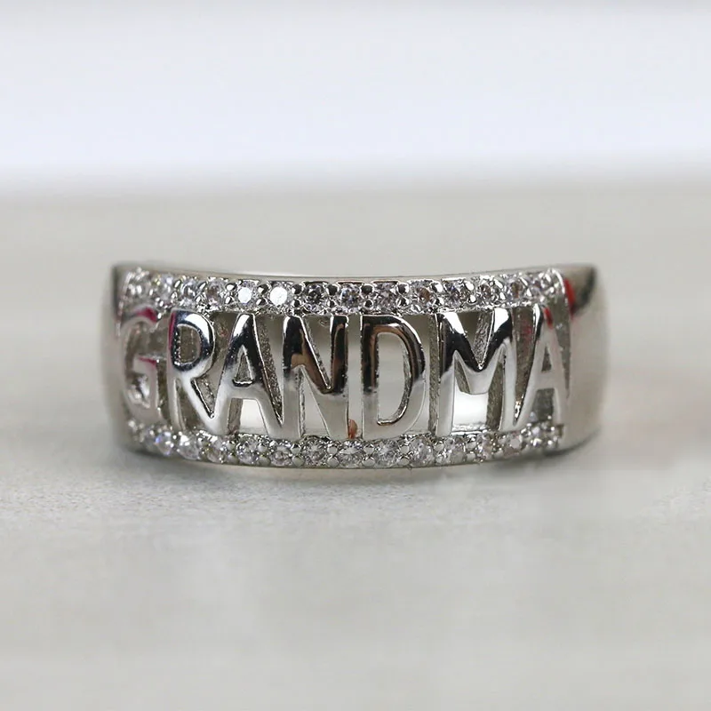 

New 3 Style Trendy Love Grandma Letter Hollow Zircon Rings For Women Gold/Rose Gold/Silver Color Female Jewelry Birthday Gifts