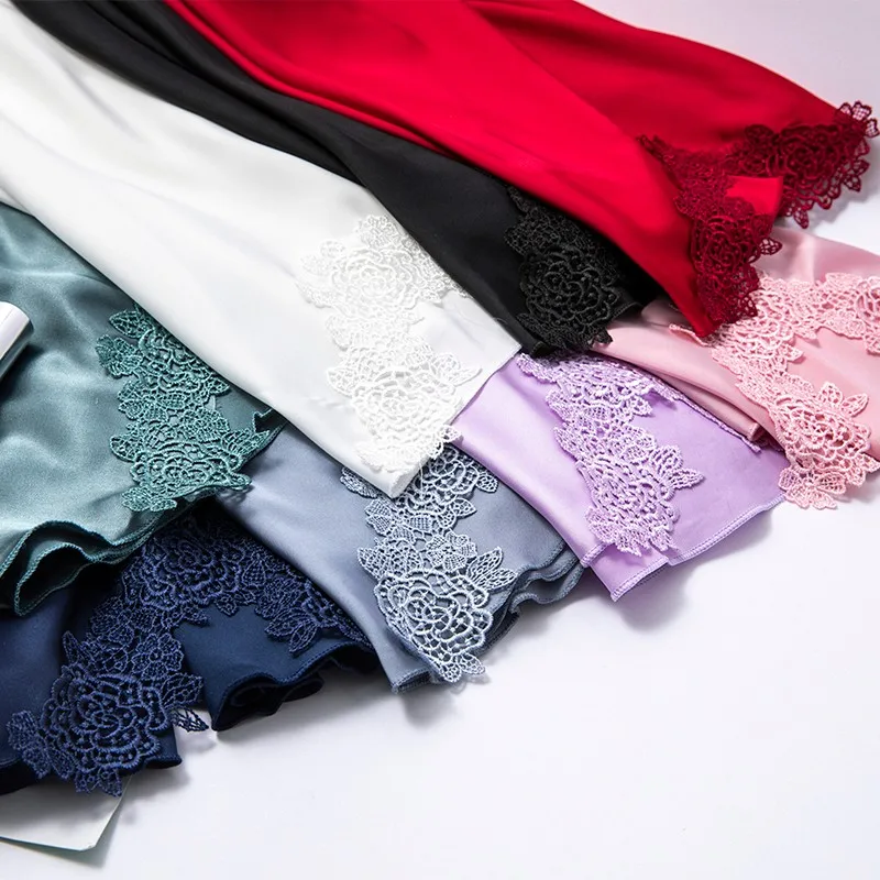 

Women Pajamas Set Sexy Kimono Bathrobe Gown Lace Sleepwear Satin Faux Silk 5 Piece Nightwear With Pads Lounge Wear Homewear