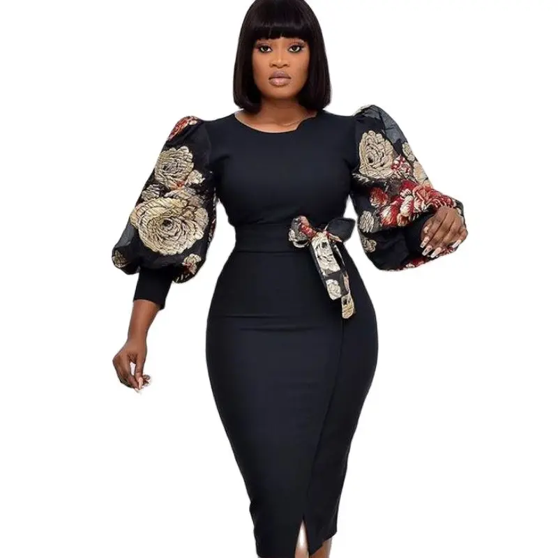 

Woman Dress 2021 Spring Casual Slim Patchwork Mesh Office Pencil Dresses Women Elegant Sexy O Neck Long Party vestido de mujer